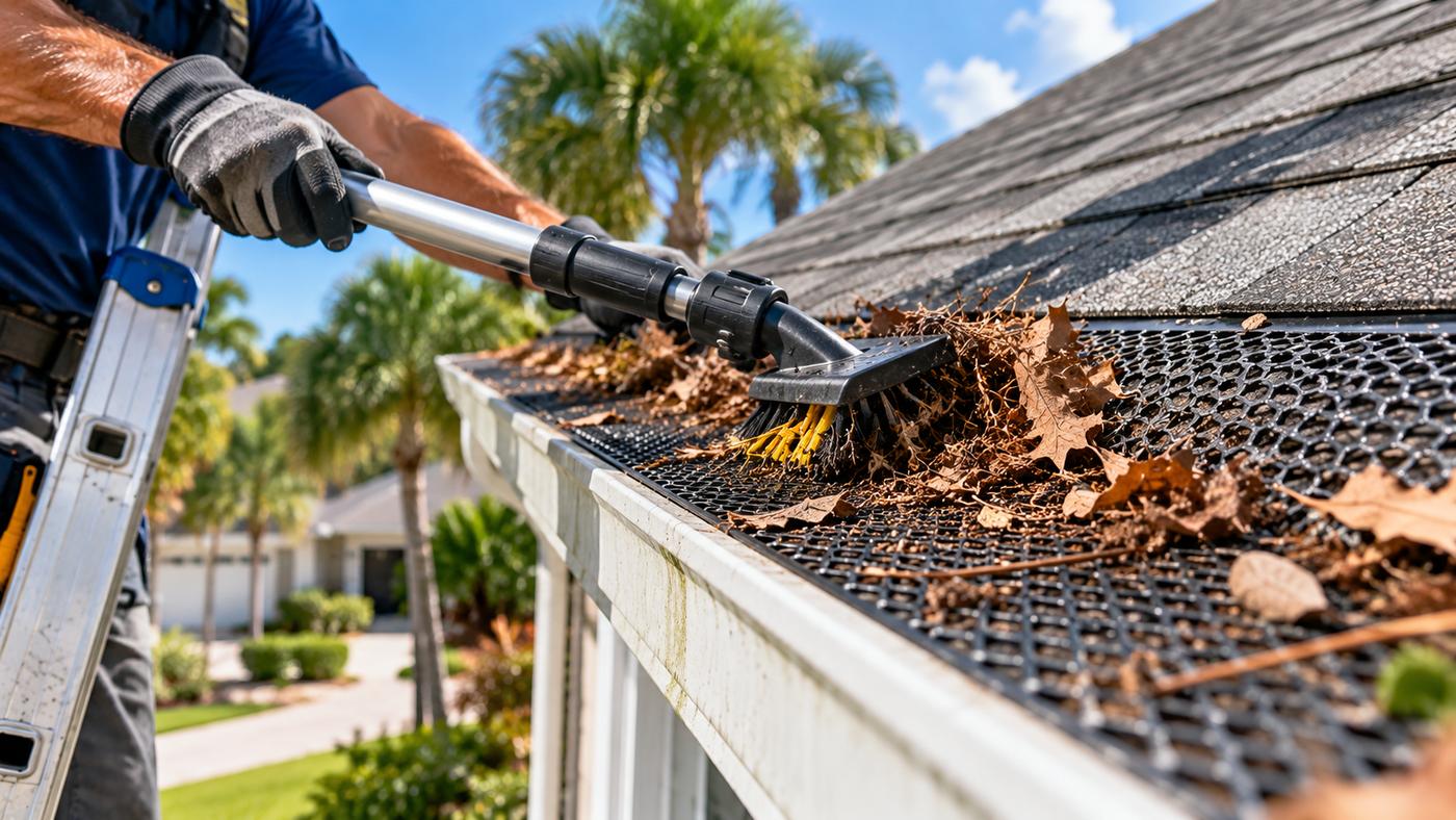 Before gutter guard cleaning in Weston